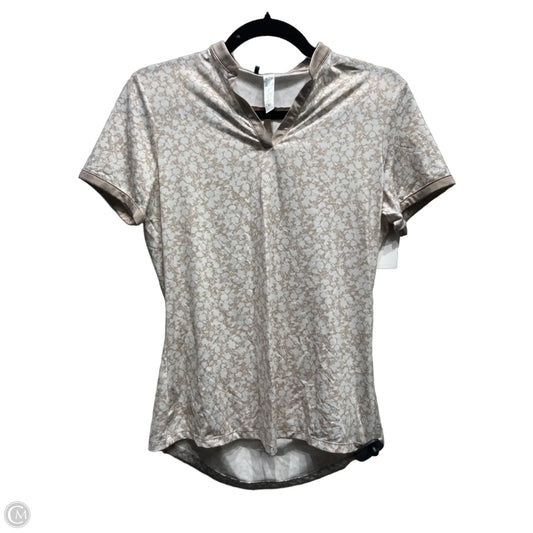 Athletic Top Short Sleeve By Adidas In Tan & White, Size: S