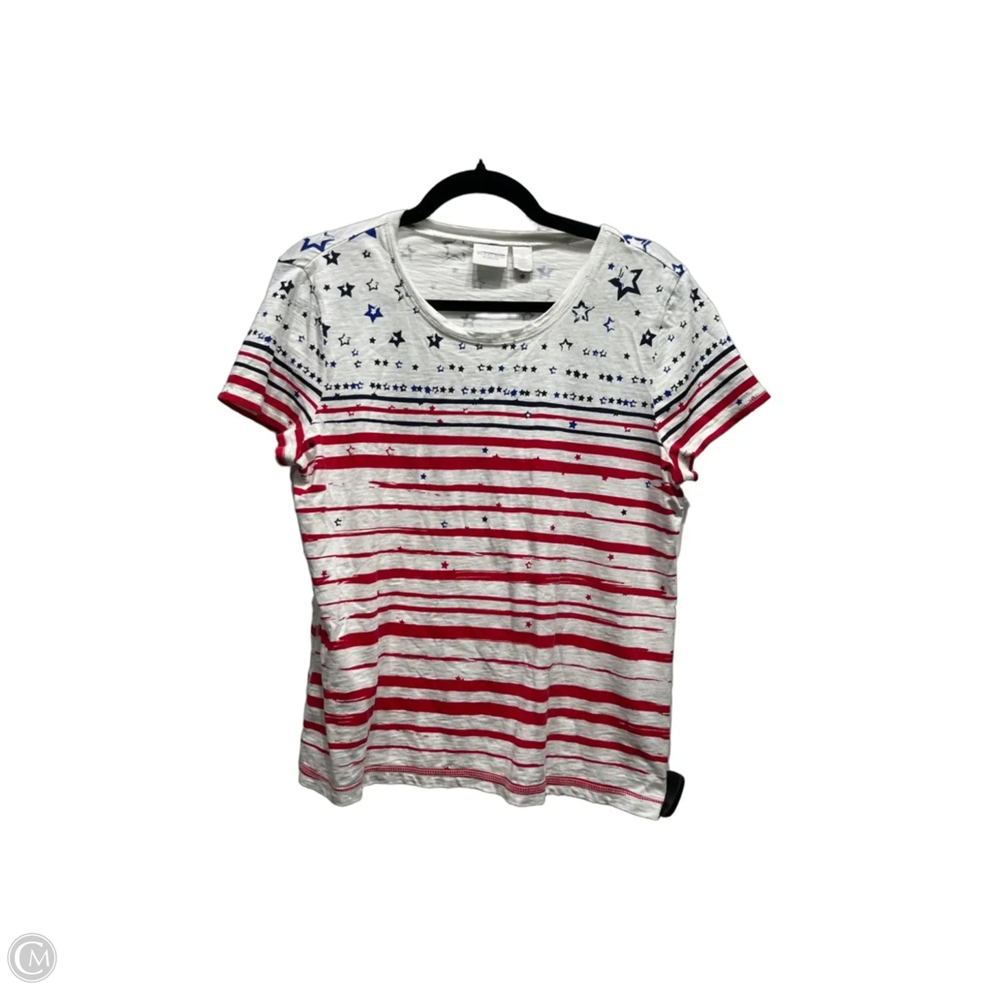 Top Short Sleeve By Chicos In Blue & Red & White, Size: M