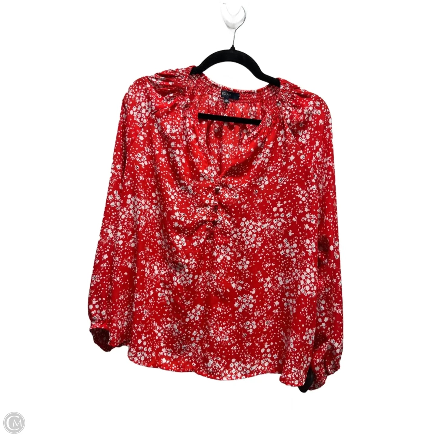 Blouse Long Sleeve By Eclair Mentor In Red & White, Size: L