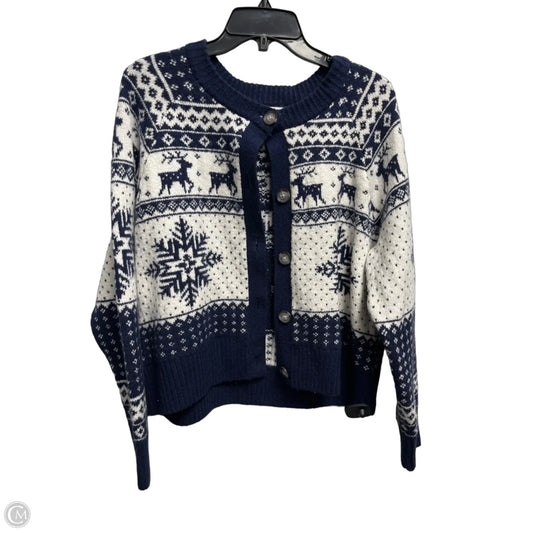 Sweater Cardigan By Old Navy In Blue & White, Size: L