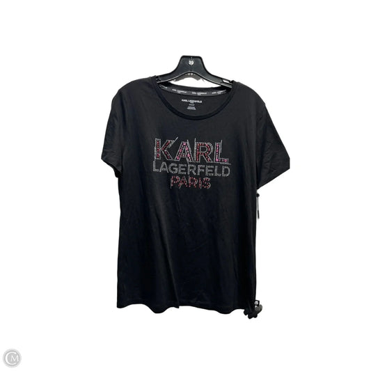 Top Short Sleeve Designer By Karl Lagerfeld In Black & Pink, Size: S