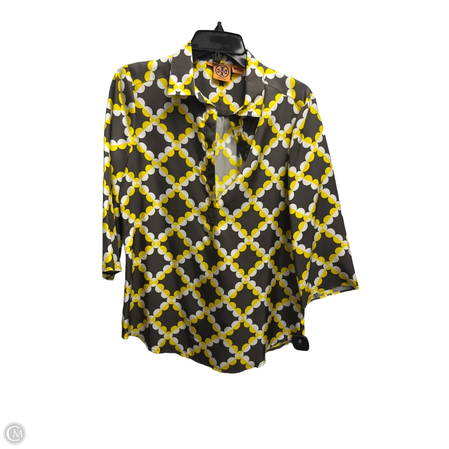 Top Long Sleeve Designer By Tory Burch In Brown & Yellow, Size: M