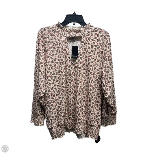 Top Long Sleeve By Torrid In Cream & Red, Size: 2x