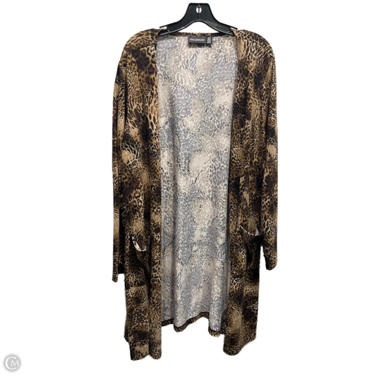 Sweater Cardigan By Nina Leonard In Animal Print, Size: 1x