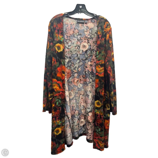 Sweater Cardigan By Nina Leonard In Green & Orange, Size: 1x