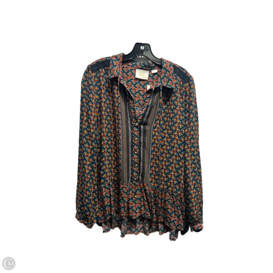 Top Long Sleeve By Maeve In Green & Orange, Size: S