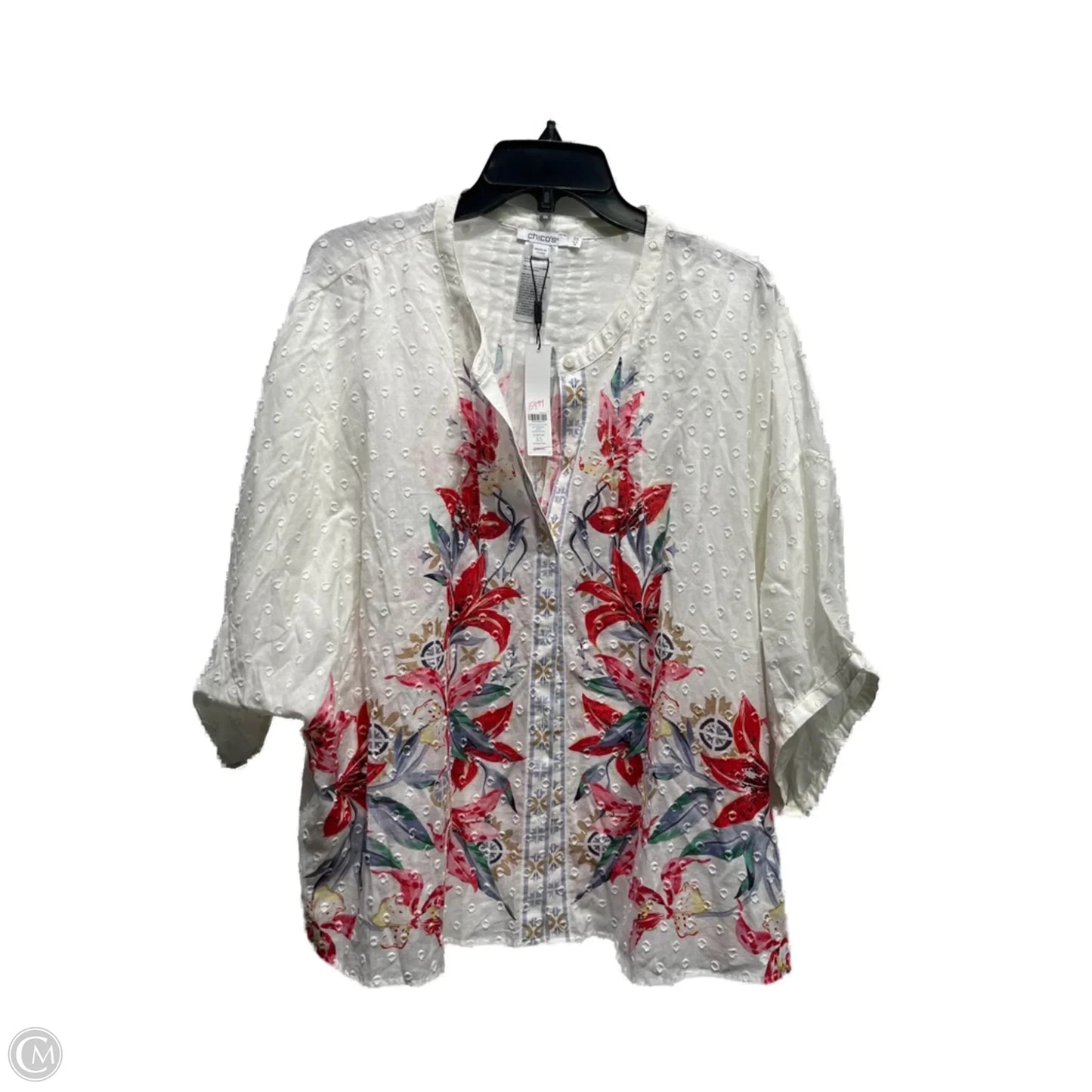 Top Long Sleeve By Chicos In White, Size: Xl