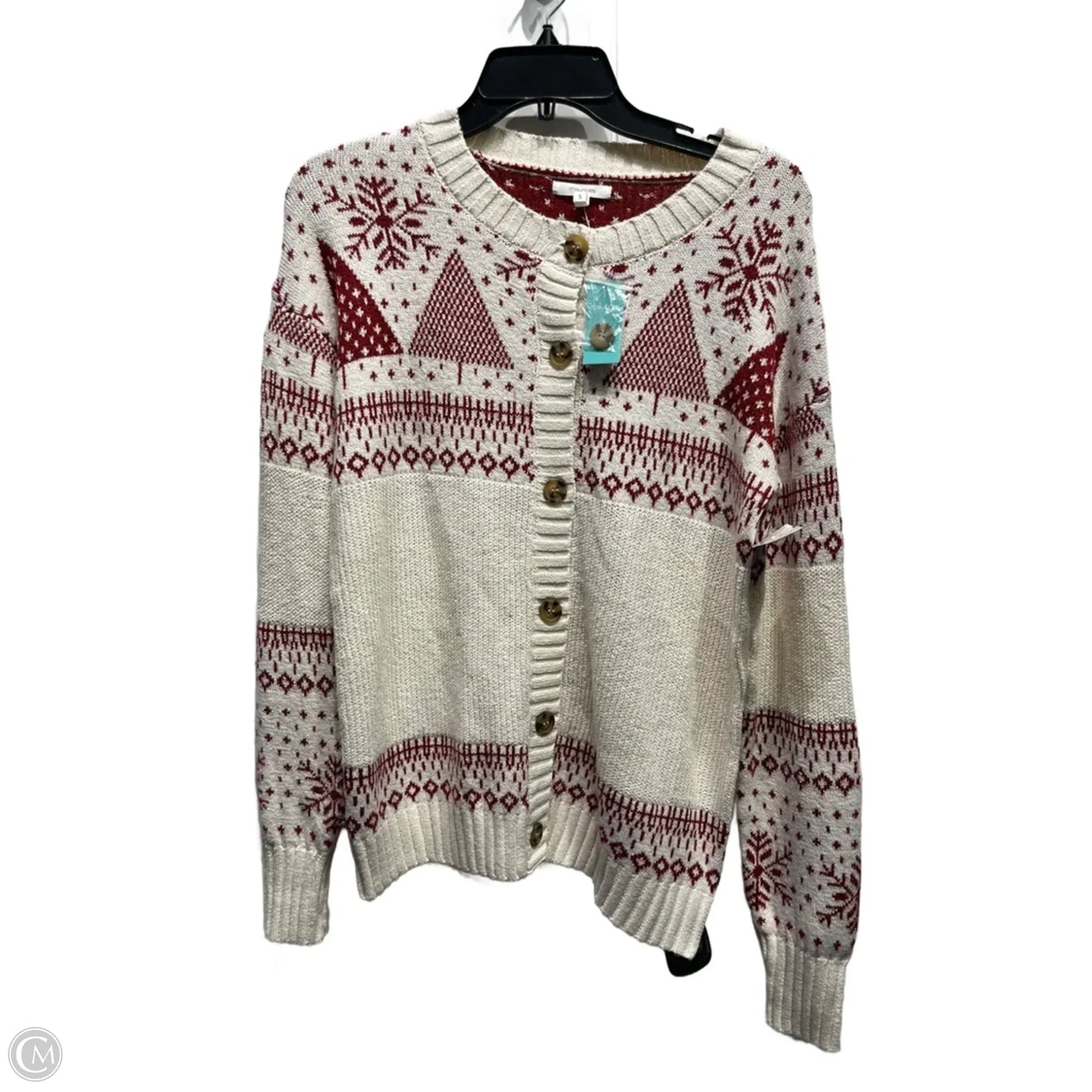 Sweater Cardigan By Maurices In Red & White, Size: S