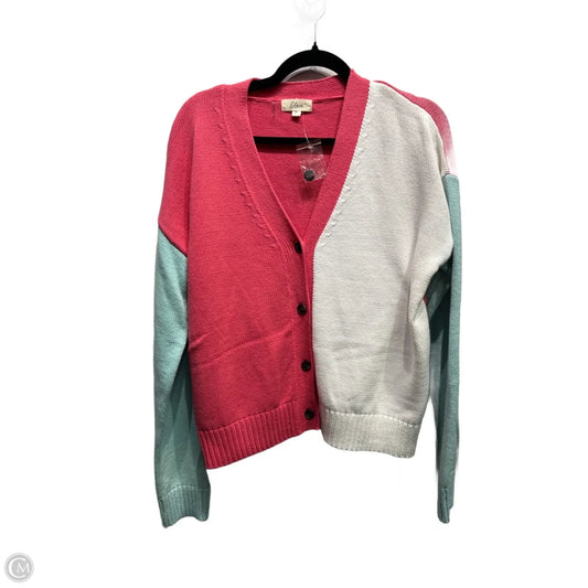Sweater Cardigan By Elan In Pink & White, Size: M