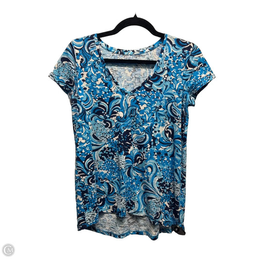 Top Short Sleeve Designer By Lilly Pulitzer In Blue & White, Size: Xs
