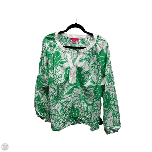 Top Long Sleeve Designer By Lilly Pulitzer In Green & White, Size: L