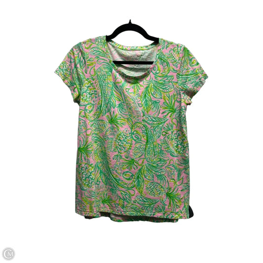 Top Short Sleeve Designer By Lilly Pulitzer In Green & Pink, Size: S