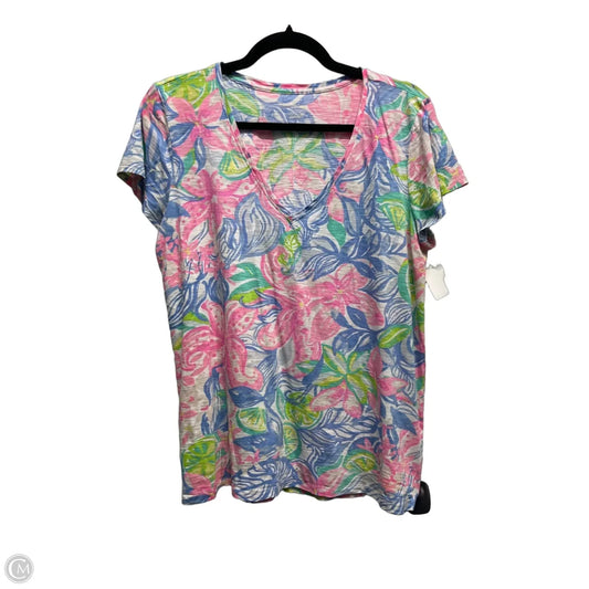 Top Short Sleeve Designer By Lilly Pulitzer In Blue & Pink, Size: L