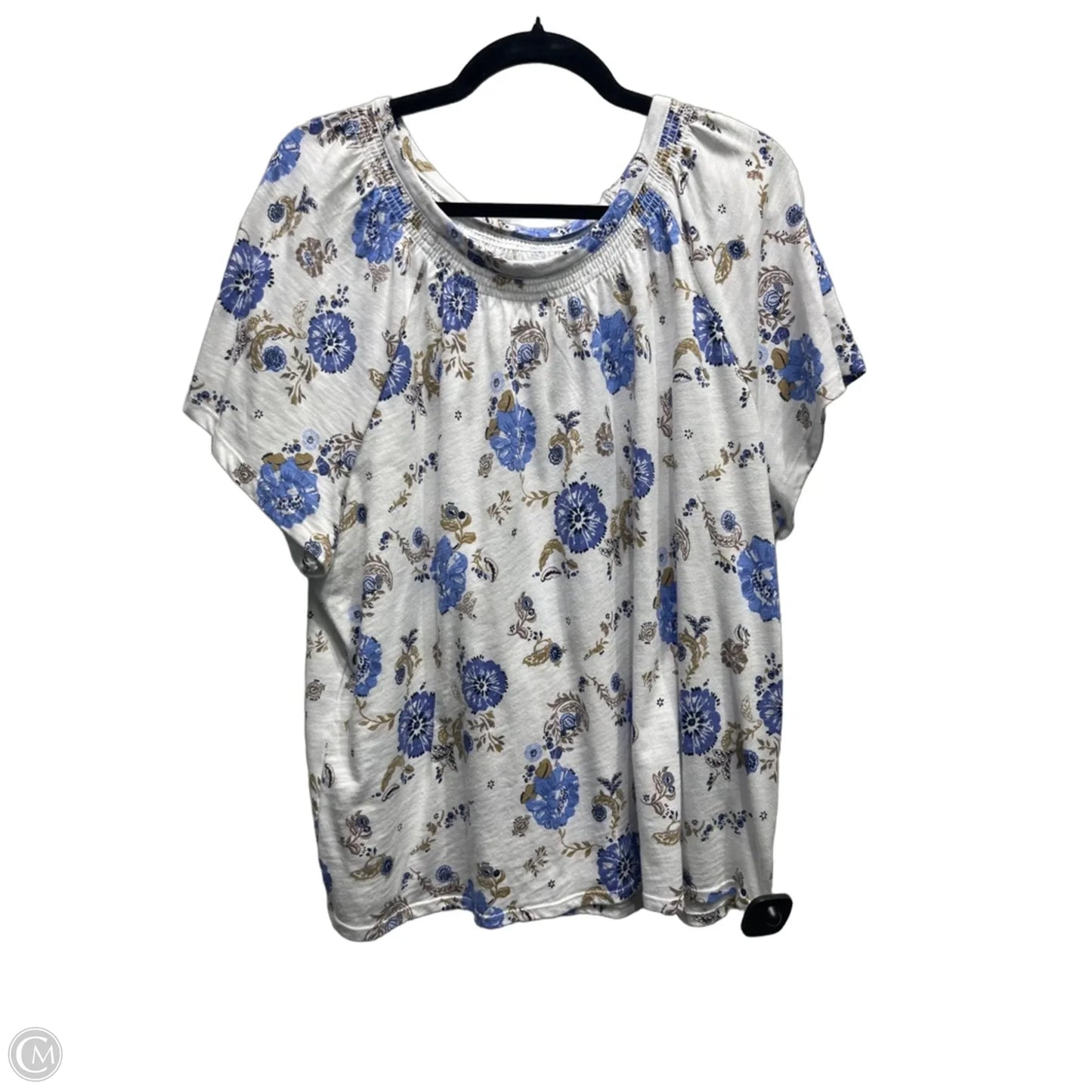 Top Short Sleeve Basic By Croft And Barrow In Blue & Tan, Size: Xxl