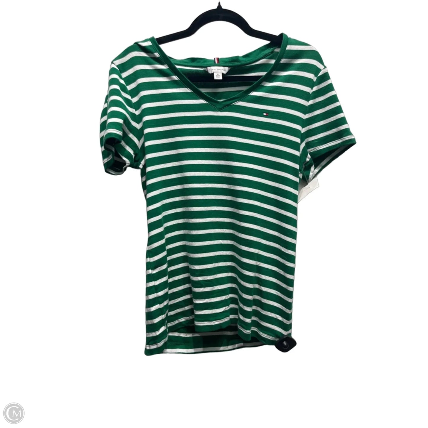 Top Short Sleeve By Tommy Hilfiger In Green & White, Size: Xl