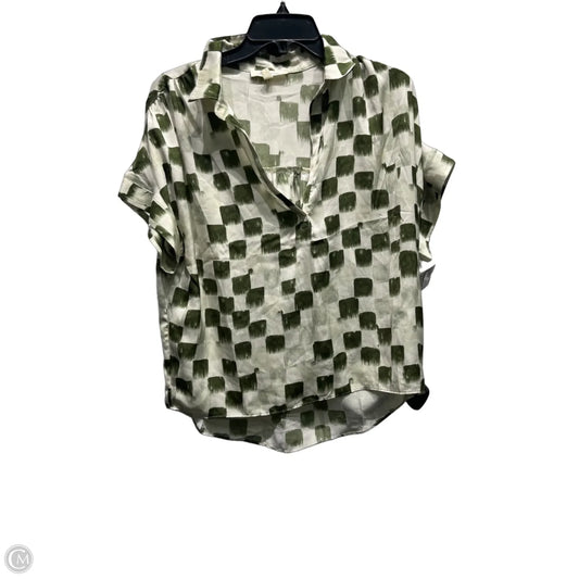 Top Short Sleeve By Grade & Gather In Green & White, Size: L