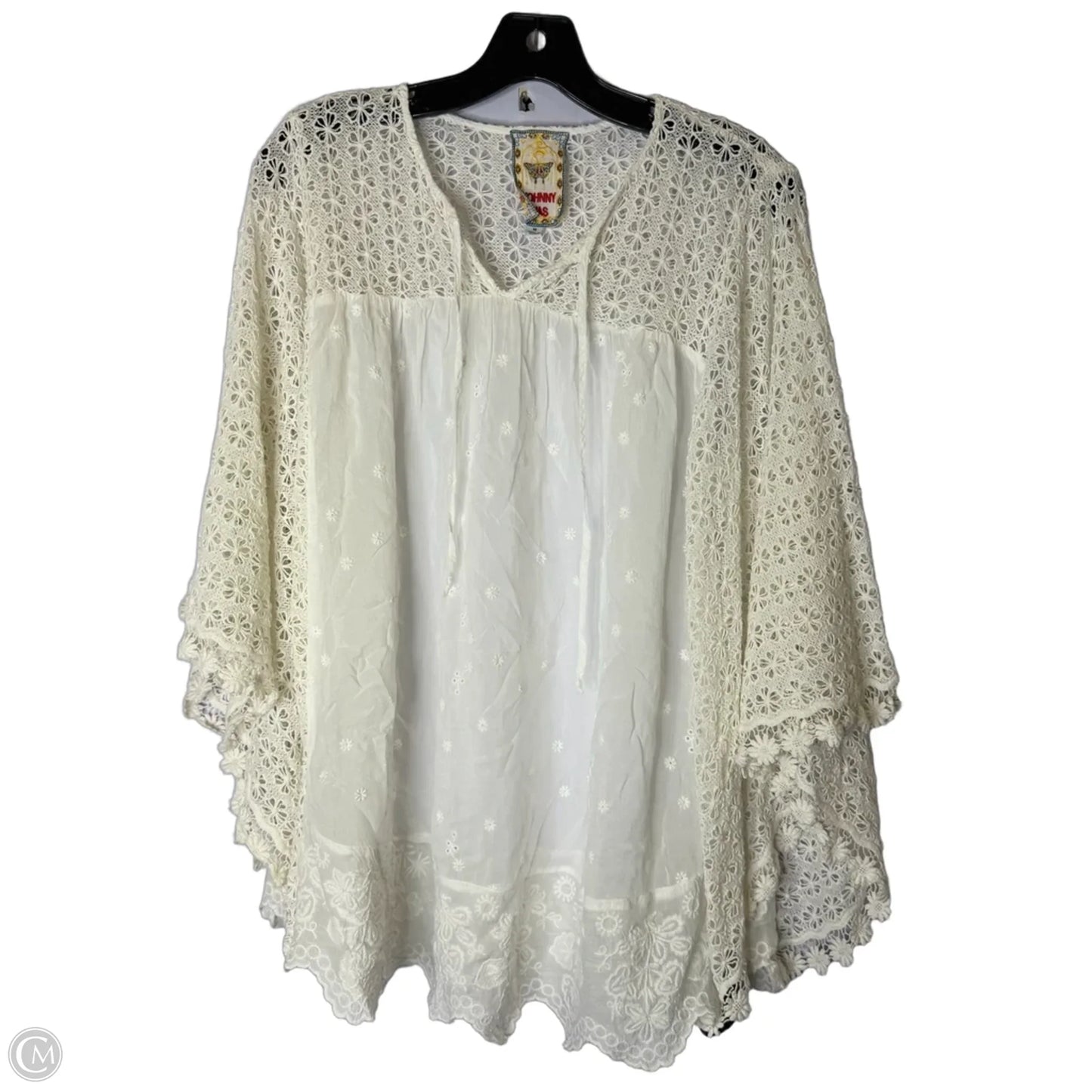 Blouse Short Sleeve By Johnny Was In Cream, Size: M