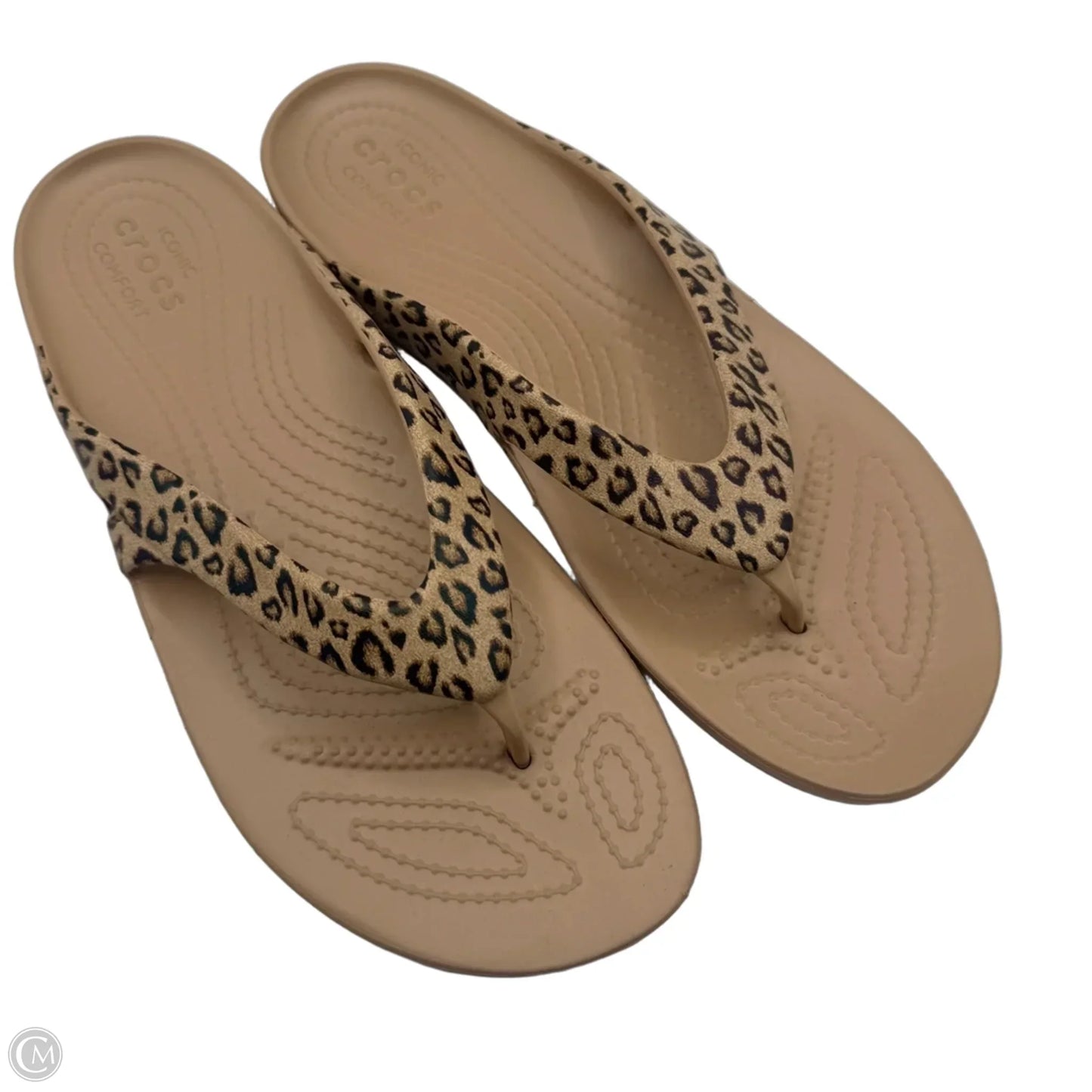 Sandals Flip Flops By Crocs In Animal Print, Size: 9