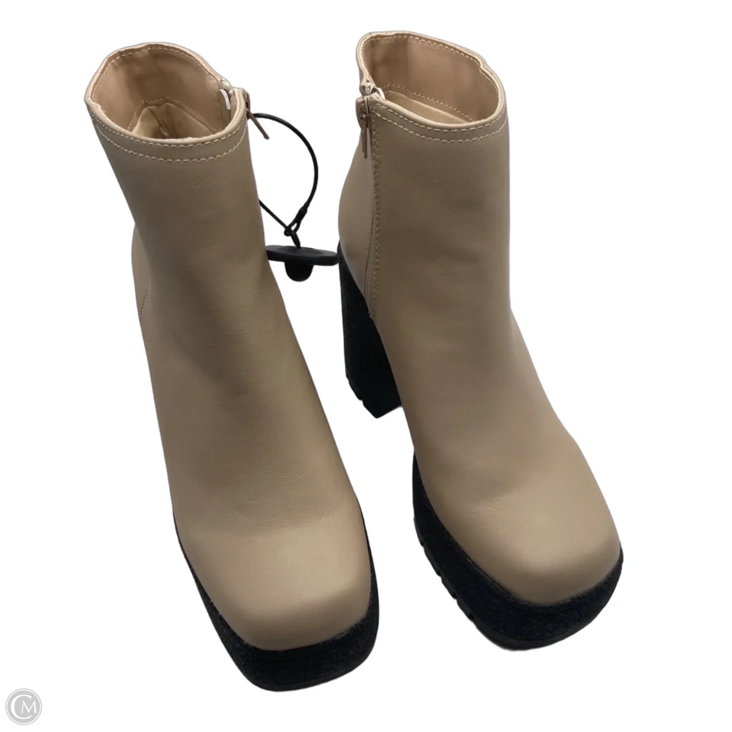 Boots Ankle Heels By Bamboo In Cream, Size: 7.5