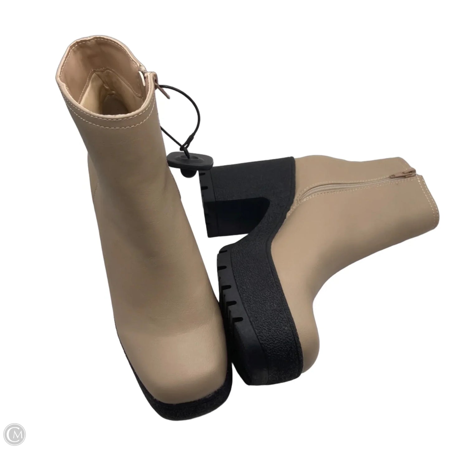 Boots Ankle Heels By Bamboo In Cream, Size: 7.5