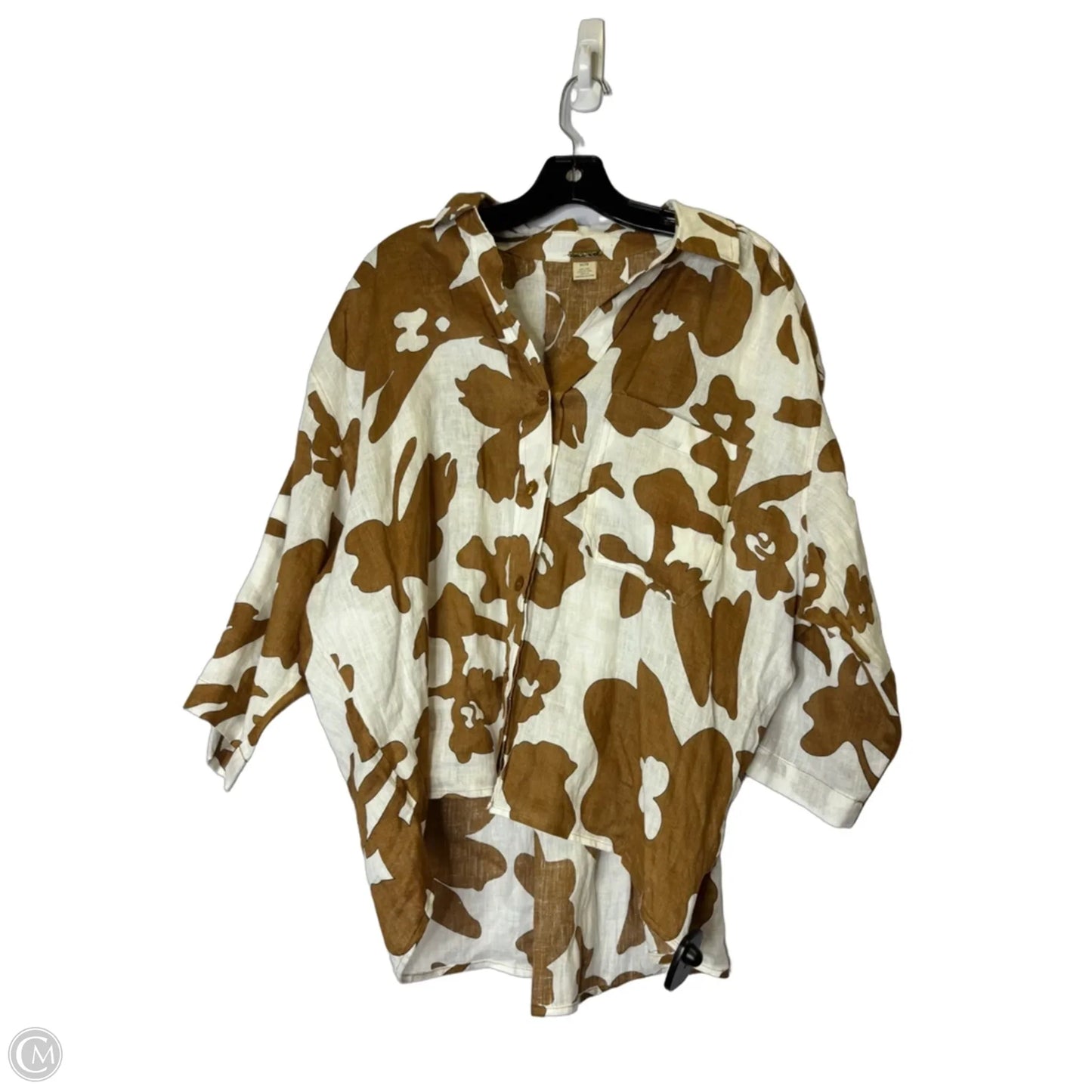 Top Short Sleeve By Magaschoni In Brown & Cream, Size: M