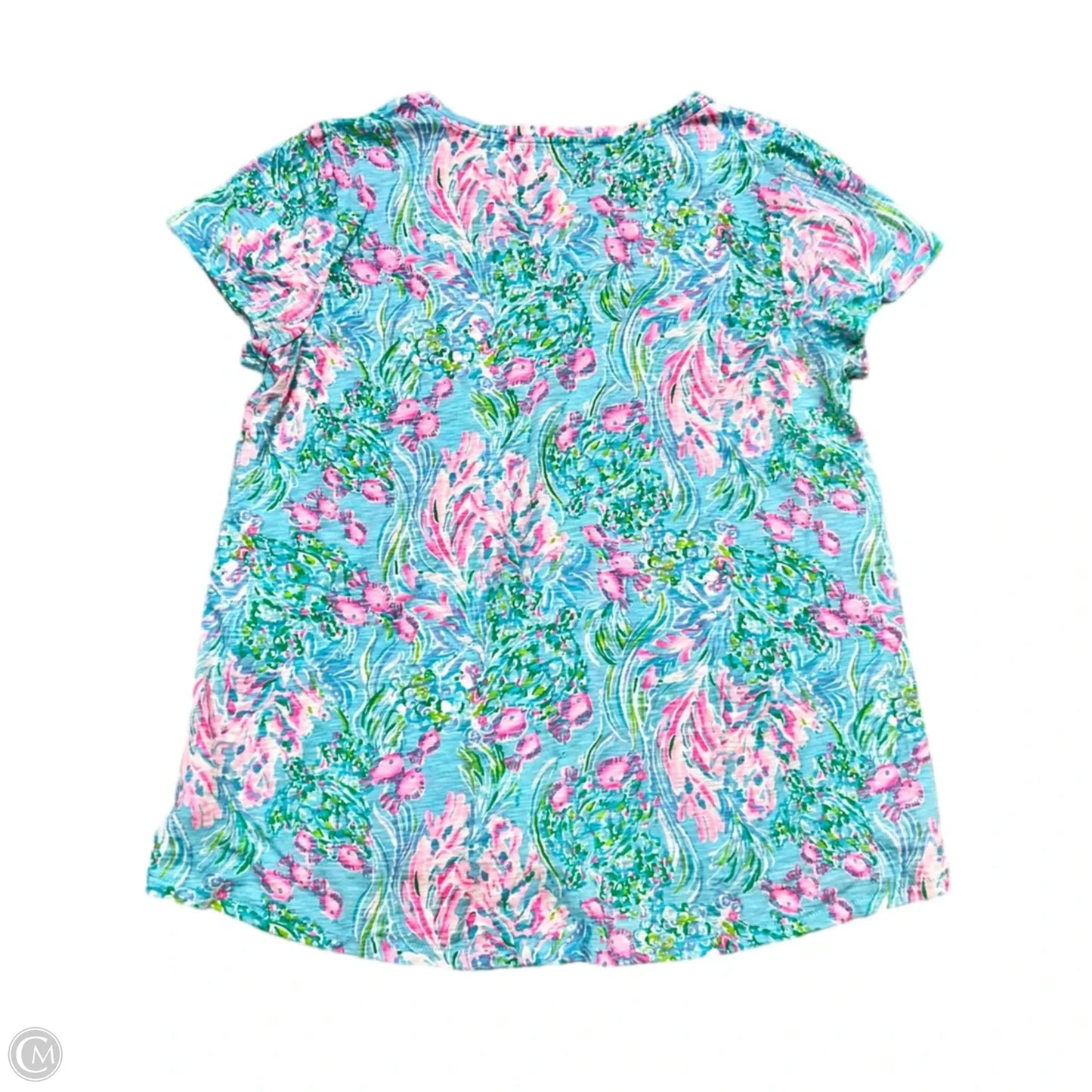Top Short Sleeve Designer By Lilly Pulitzer In Blue & Pink, Size: L