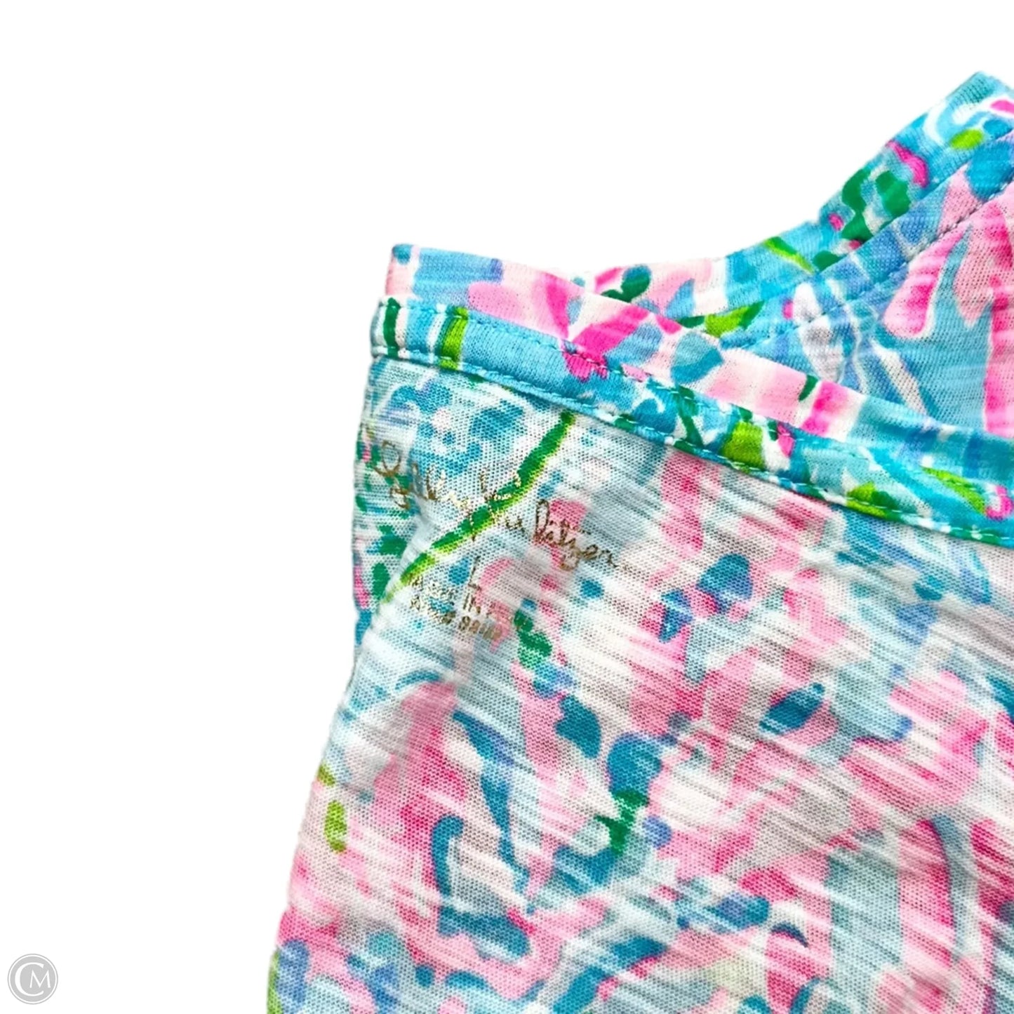 Top Short Sleeve Designer By Lilly Pulitzer In Blue & Pink, Size: L