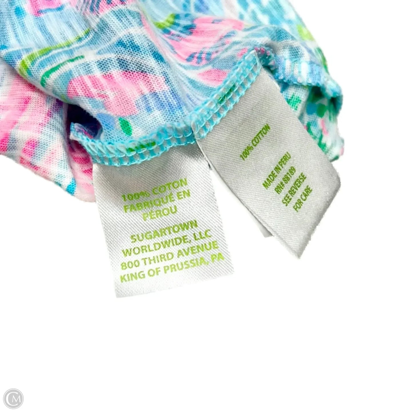 Top Short Sleeve Designer By Lilly Pulitzer In Blue & Pink, Size: L