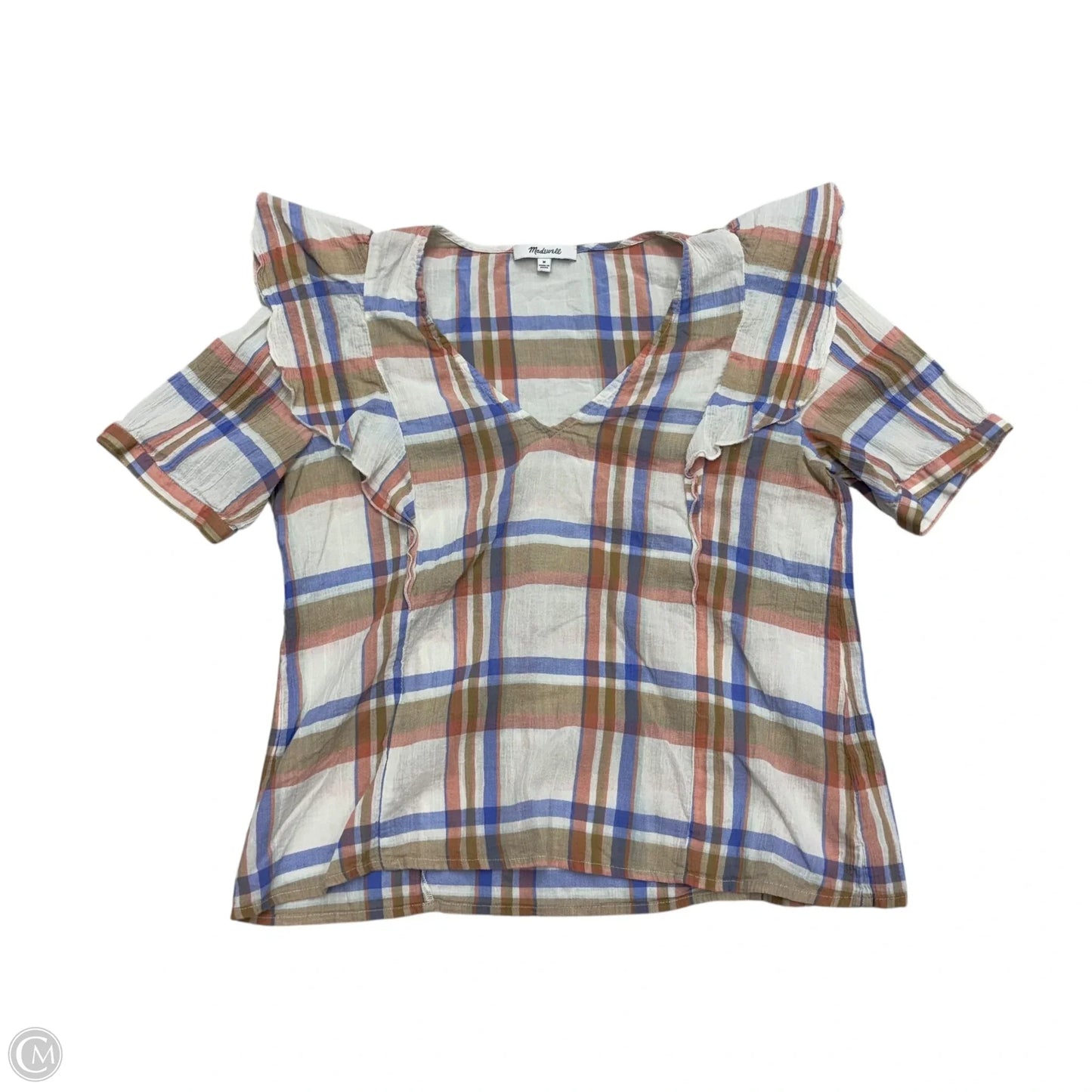 Top Short Sleeve By Madewell In Plaid Pattern, Size: M
