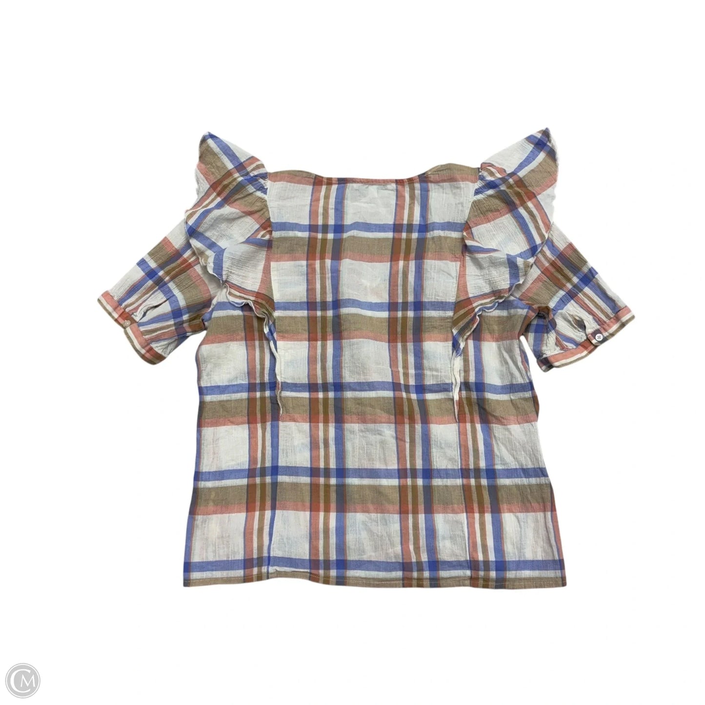 Top Short Sleeve By Madewell In Plaid Pattern, Size: M