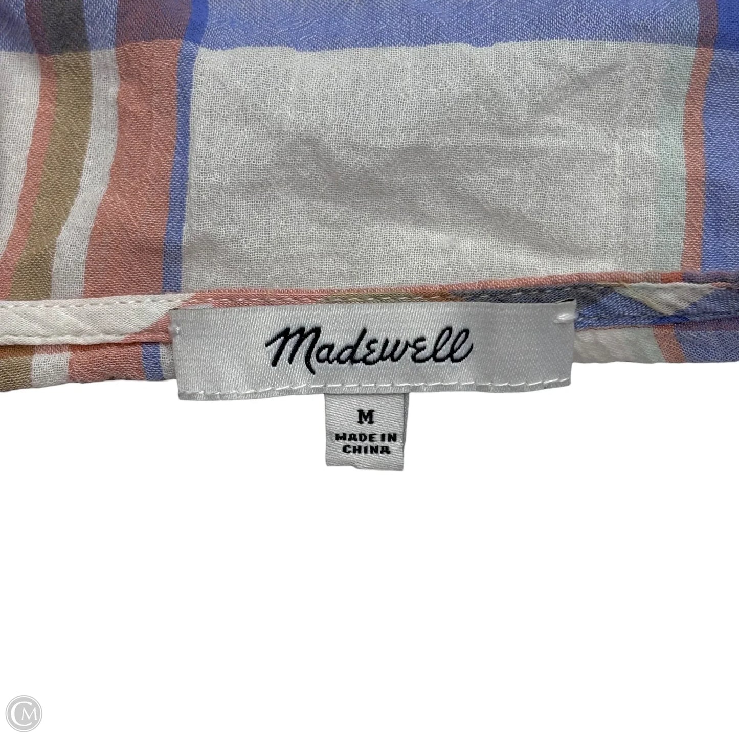 Top Short Sleeve By Madewell In Plaid Pattern, Size: M