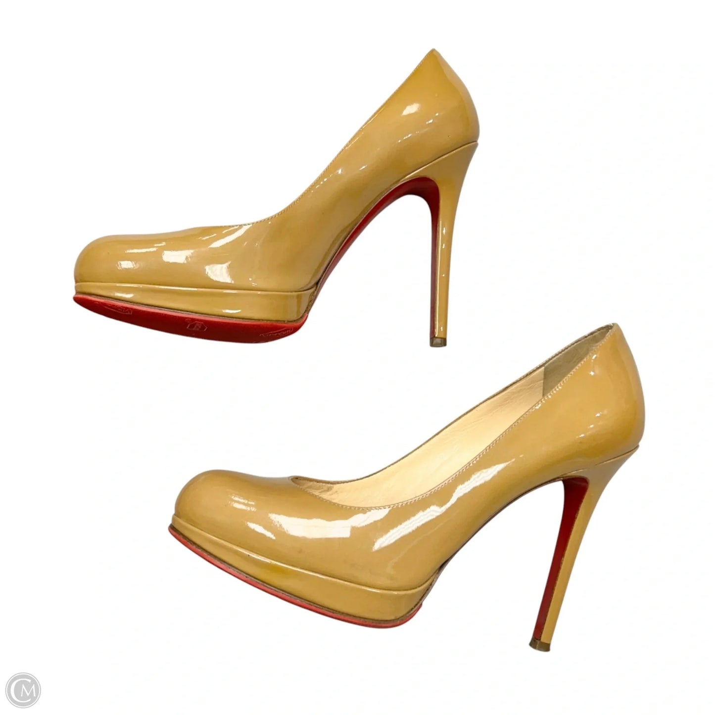 Shoes Luxury Designer By Christian Louboutin In Tan, Size: 5.5