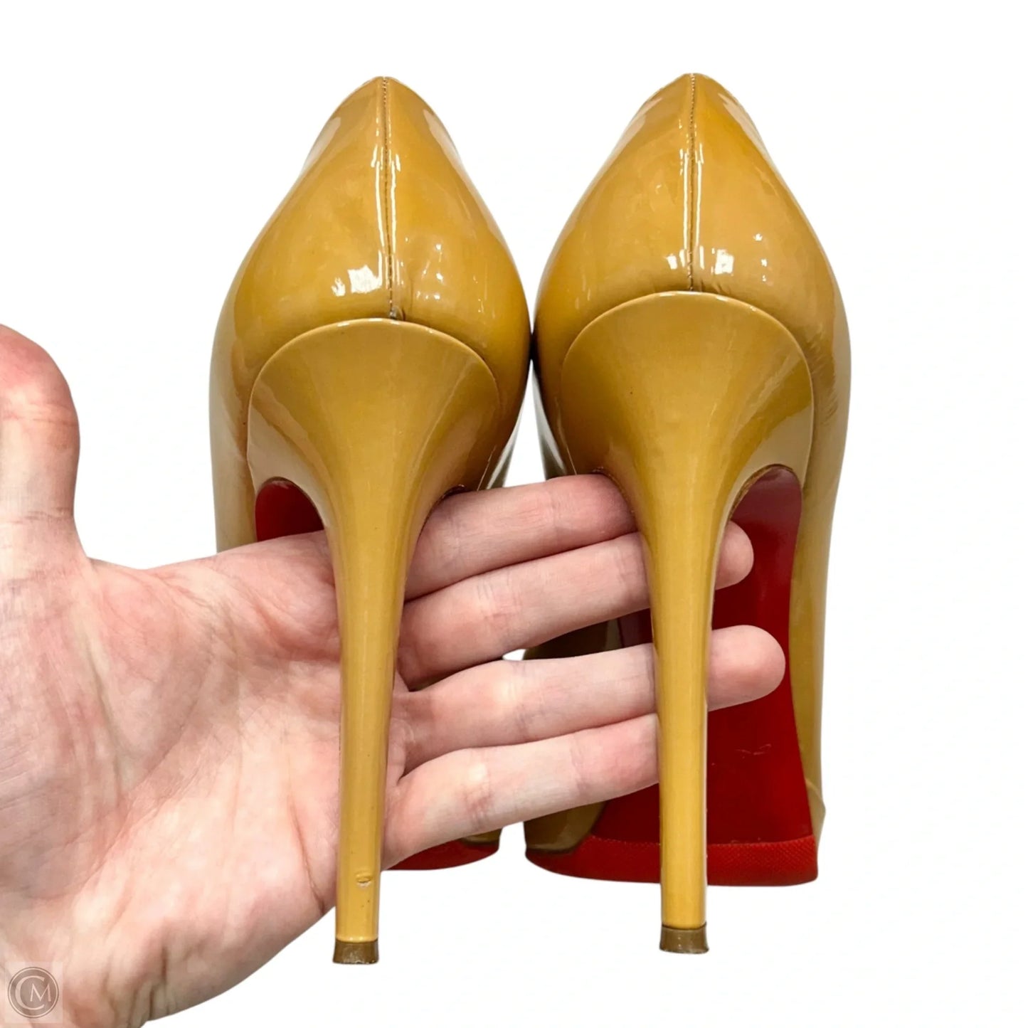Shoes Luxury Designer By Christian Louboutin In Tan, Size: 5.5
