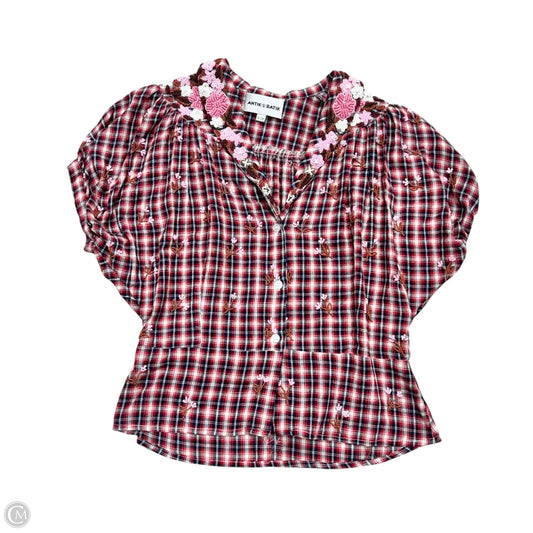 Top Short Sleeve By Antik Batik In Blue & Pink, Size: S