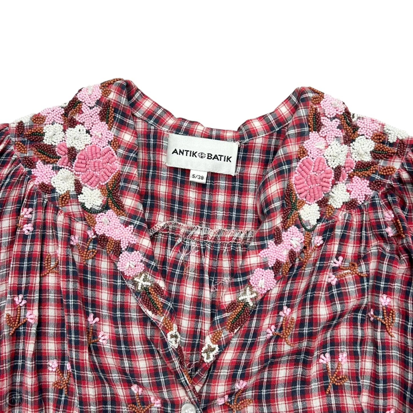 Top Short Sleeve By Antik Batik In Blue & Pink, Size: S