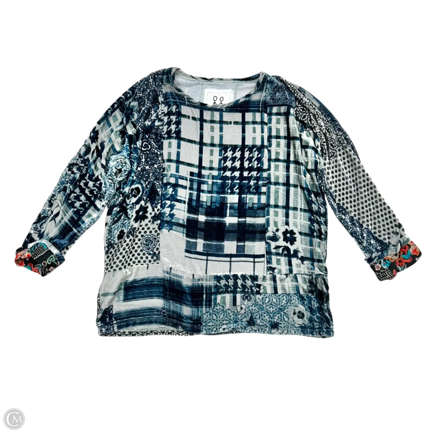 Top Long Sleeve By Johnny Was In Blue & Grey, Size: S