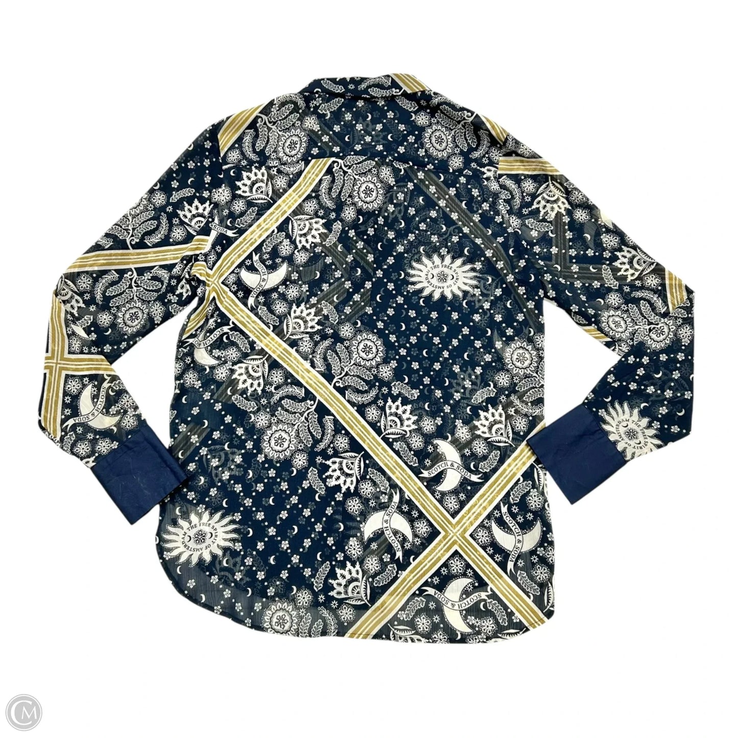 Blouse Long Sleeve By Scotch & Soda In Navy & Brown, Size: Xs