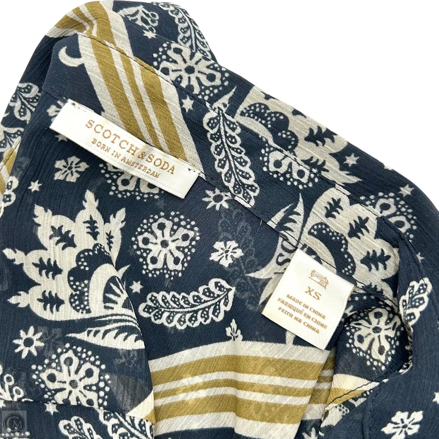 Blouse Long Sleeve By Scotch & Soda In Navy & Brown, Size: Xs