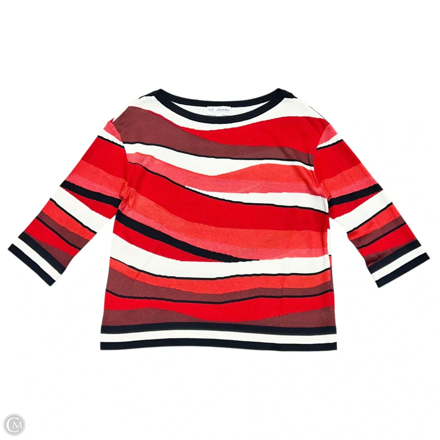 Top 3/4 Sleeve Luxury Designer By St John Collection In Cream & Red, Size: Xl