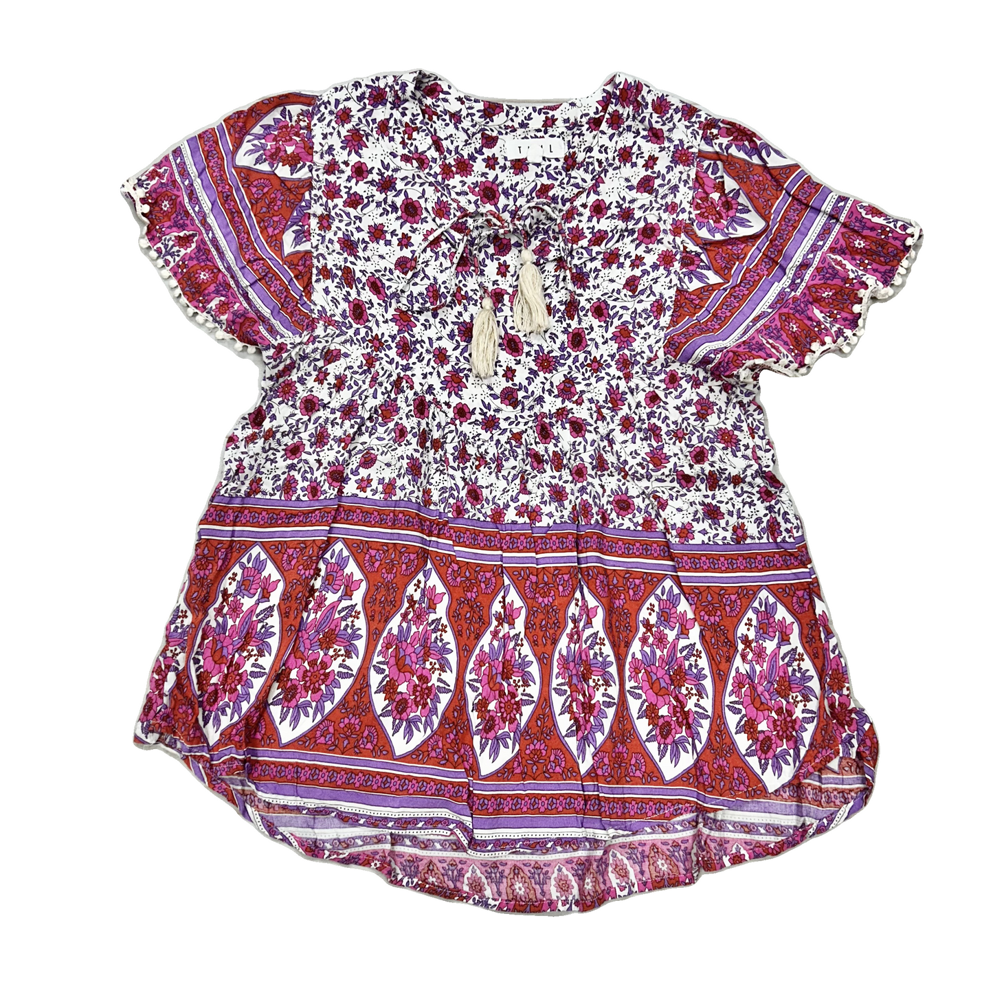 Blouse Short Sleeve By Thml In Purple & White, Size: M