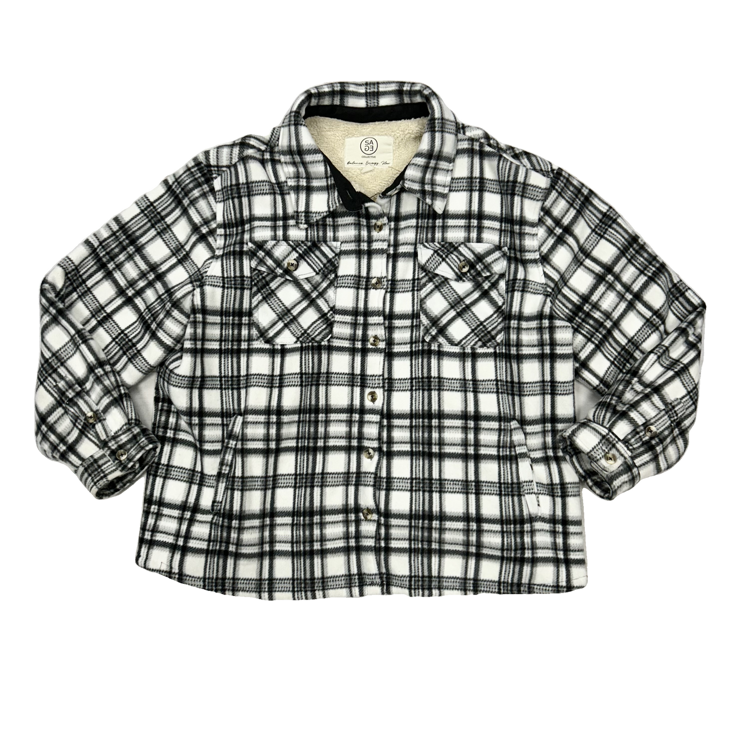 Jacket Shirt By Sage In Black & White, Size: Xxl