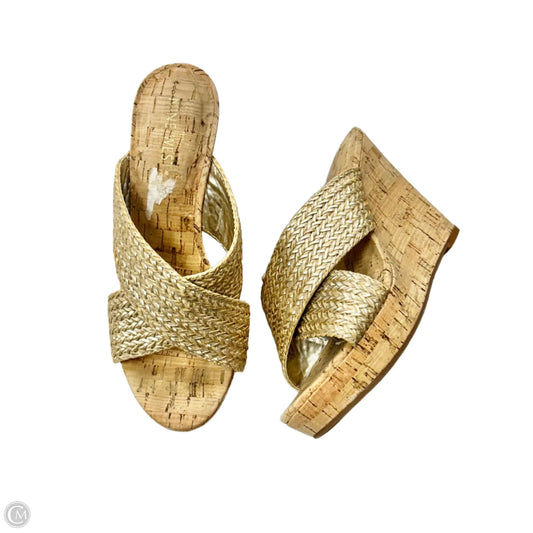 Sandals Heels Wedge By Nine West In Gold & Tan, Size: 6