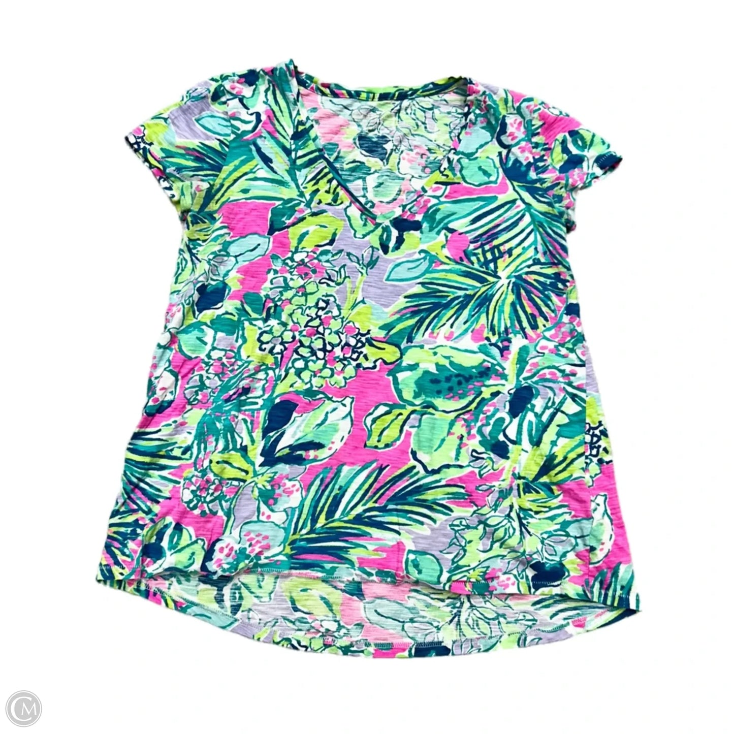 Top Short Sleeve Designer By Lilly Pulitzer In Green & White, Size: Xs