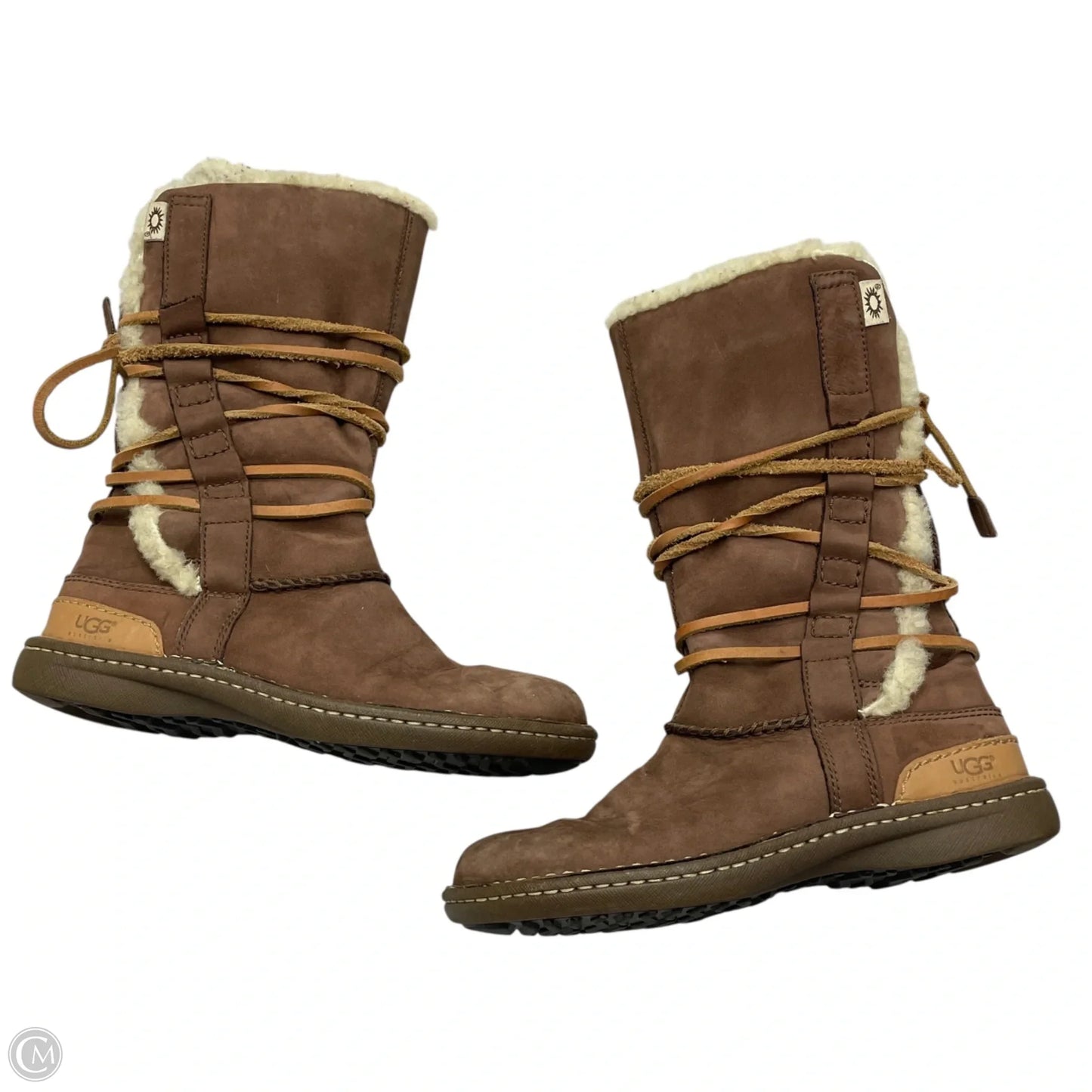 Boots Designer By Ugg In Brown & Cream, Size: 7
