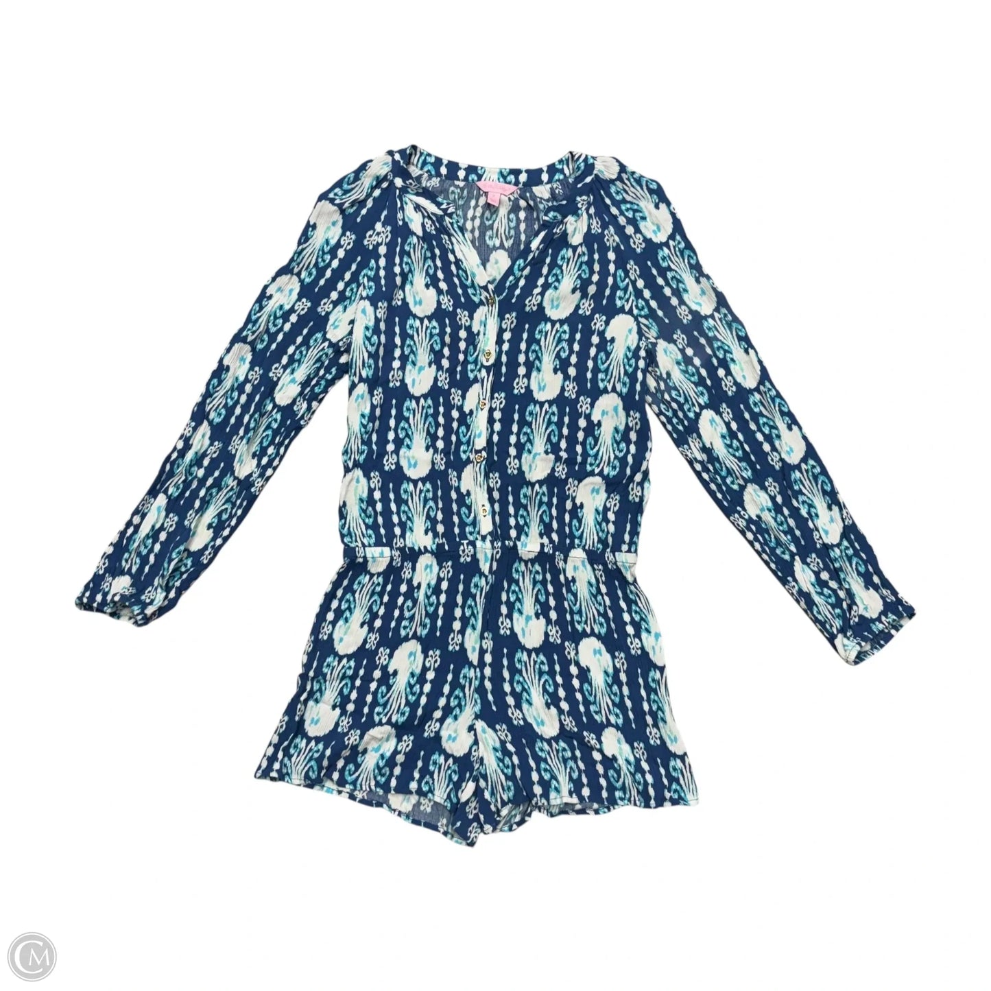 Romper Designer By Lilly Pulitzer In Blue & White, Size: S
