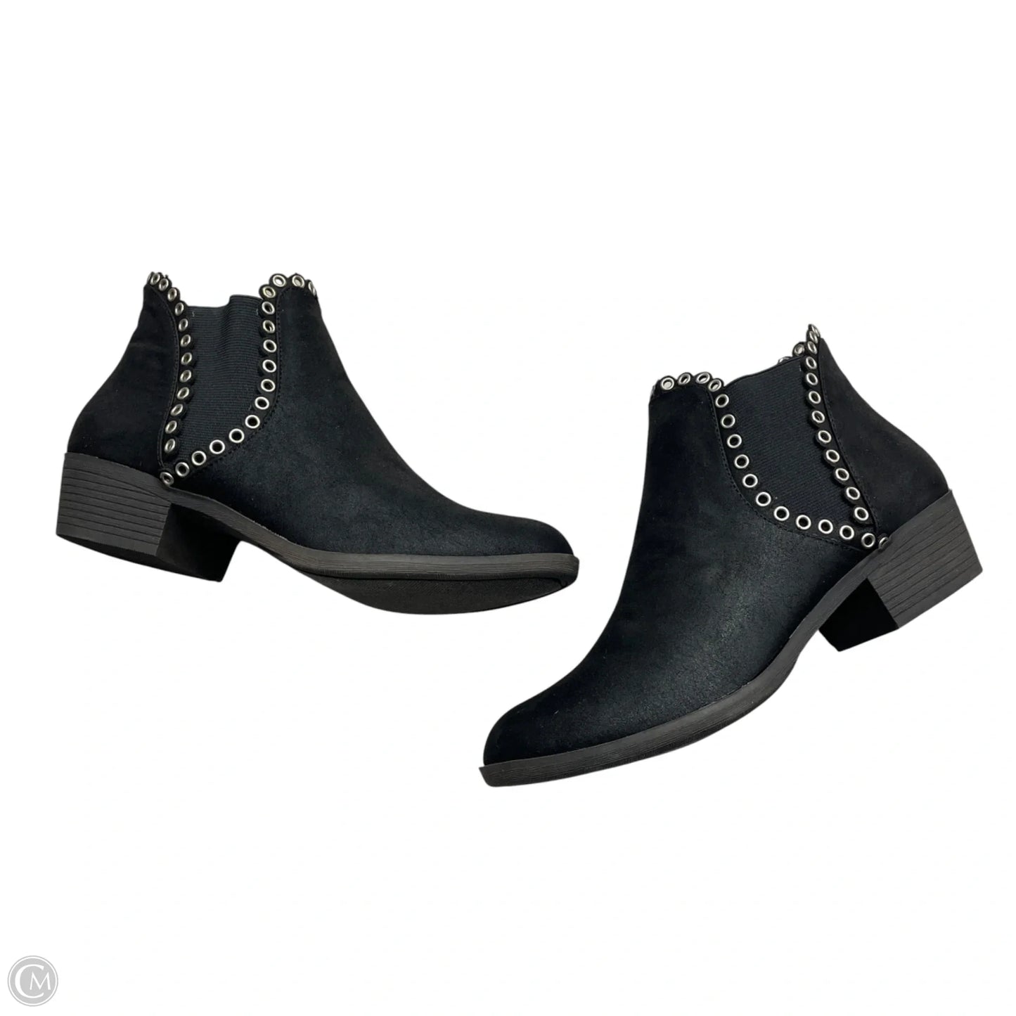 Boots Ankle Flats By Stricca In Black & Silver, Size: 7.5