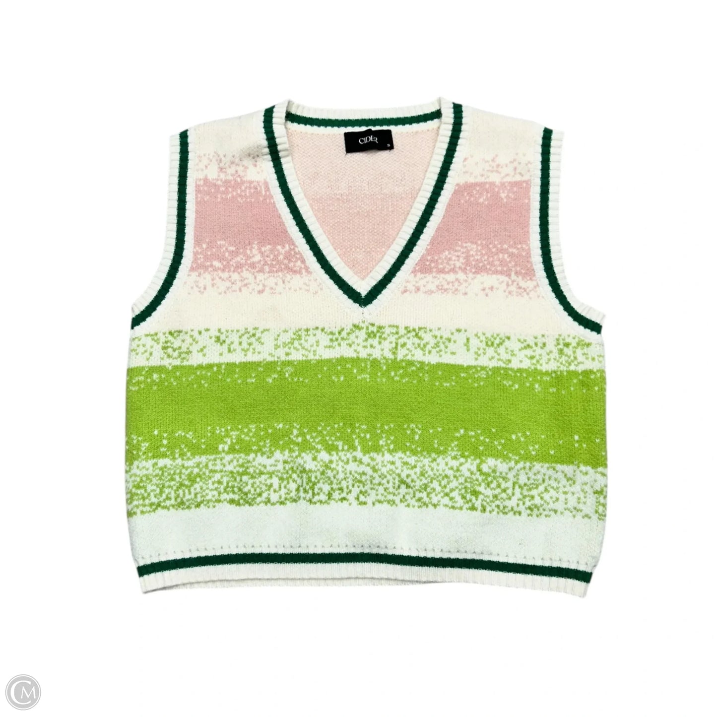 Vest Sweater By Cider In Green & Pink, Size: S