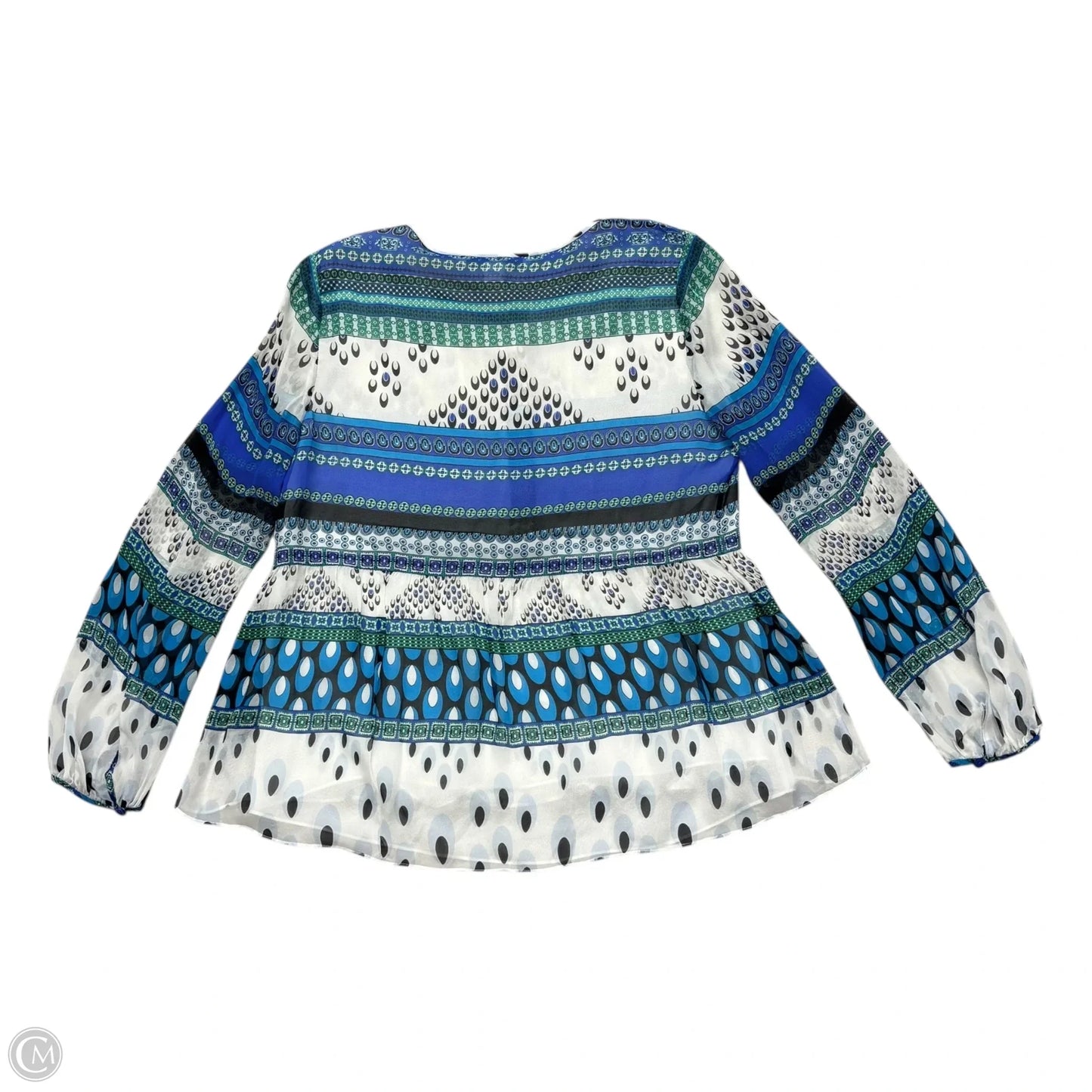 Top Long Sleeve Designer By Diane Von Furstenberg In Blue & White, Size: S