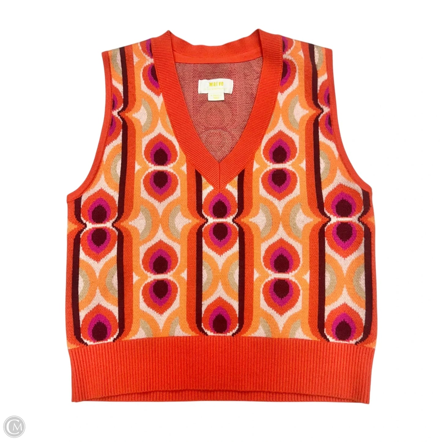 Vest Sweater By Maeve In Red & Tan, Size: Xs