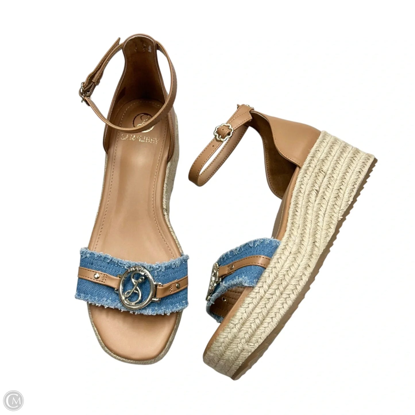 Sandals Heels Wedge By Sam And Libby In Blue & Tan, Size: 8